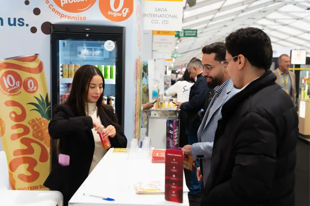 WYVE Crazy Pineapple protein soda being served to visitors at SIAL Paris 2026